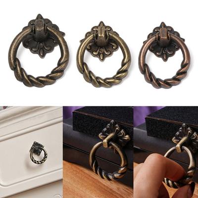 Ring Pattern Retro European Style Single Hole Furniture Knobs Wardrobe Pulls Bronze Handles