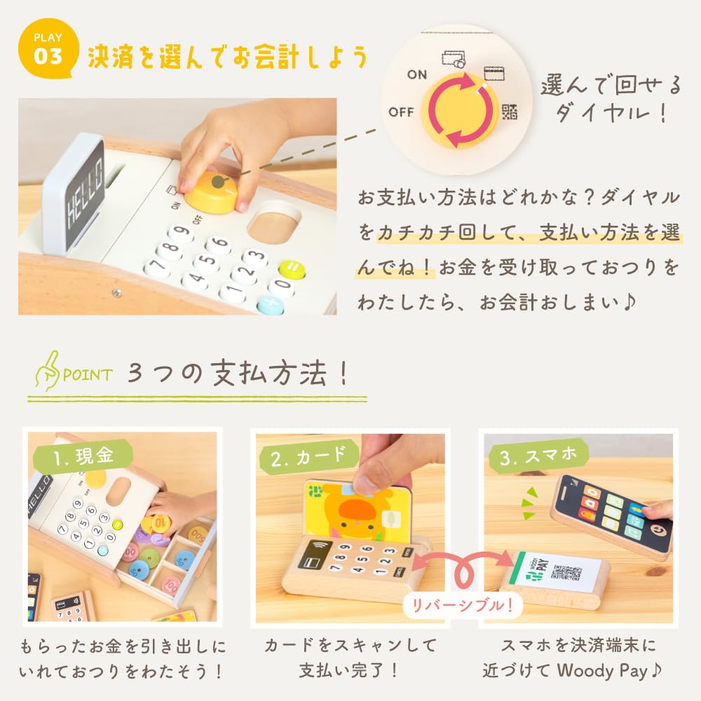 First Pretend Play Cash Register Set - Magnetic Wooden Toy - Educational Toy - Woody Puddy