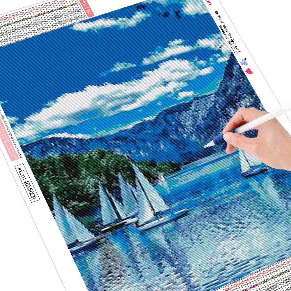 

HUACAN 5D DIY Набор алмазов для рисования Парусник Пейзаж Алмазная вышивка Стразы Украшения для дома Full square 30*40 cm