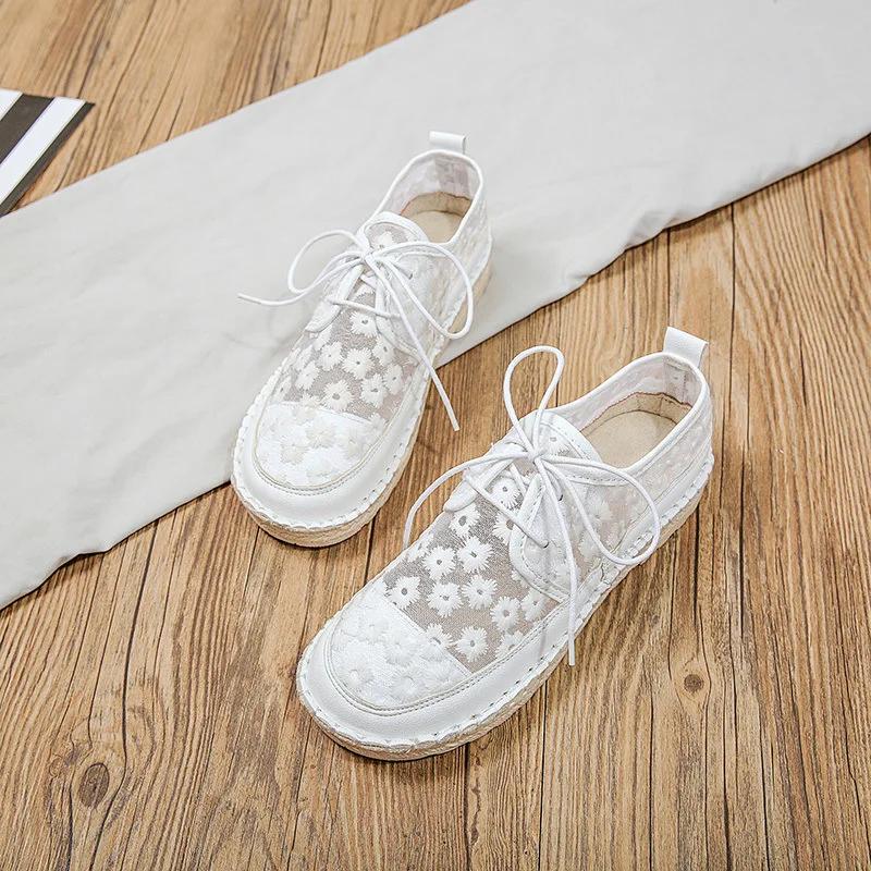 Spring Single Shoes Women's Net Yarn British Style Small Leather Shoes Trifle Soft Sole Set Foot Sandals Student Flat Sandalsnew
