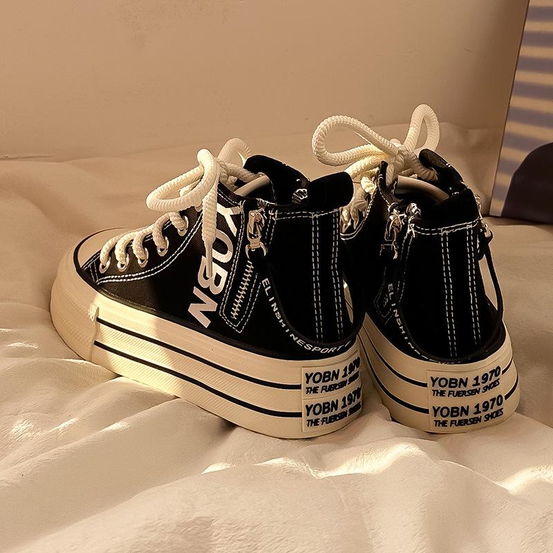 Retro High-top Canvas Shoes Female Students Platform Casual White Shoes Niche Design Versatile Shoes