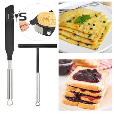 1PC/1 Set Spatola per Pancake Spatola per Crepe Francese in Acciaio Inossidabile Riutilizzabile Strumento per Diffusione della Pastella per Pancake per la Cucina da Forno
