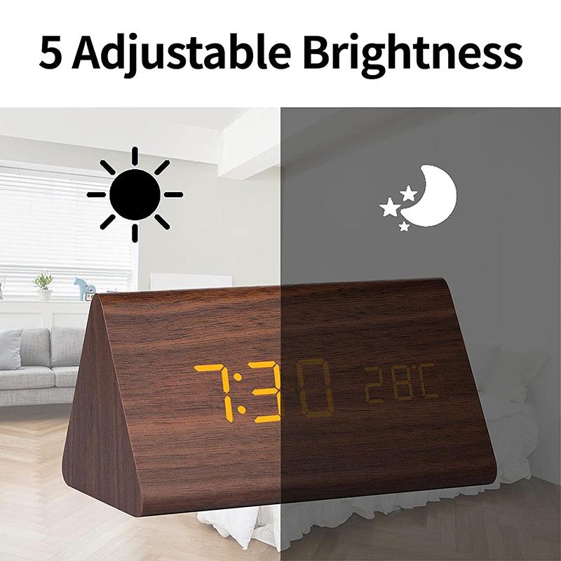 Triangle Wooden Led Smart Alarm Clock Digital Desktop Clock Voice Control Table Digital Alarm Clocks For
