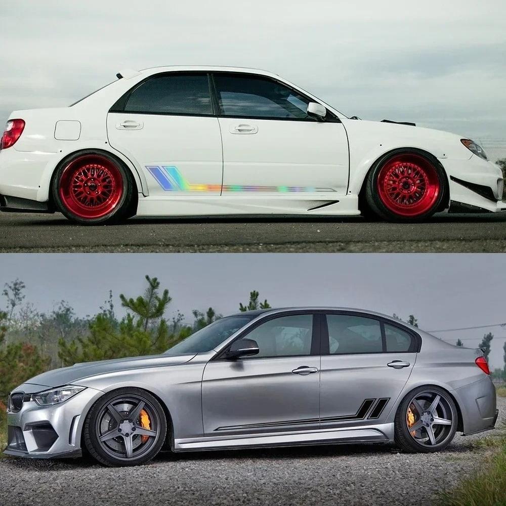 2PCS Double Long Striped Car Door Side Stickers Racing Style Striped Vinyl Decals Auto Body DIY Decoration Stickers Accessories