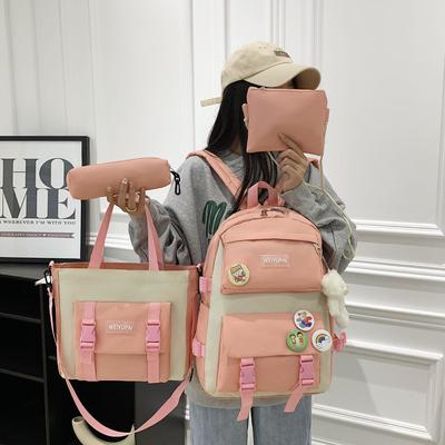 Quick Sale Canvas Student Backpack Fashion Harajuku Junior High School Campus School Bag Four-piece Backpack
