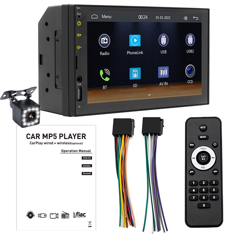 BQCC 7" 2 Din/1 Din MP5 Car Player Mirrorlink Wired Android AUTO/CarPlay USB AUX BT FM Colorful Lighting Car Stereo FX2