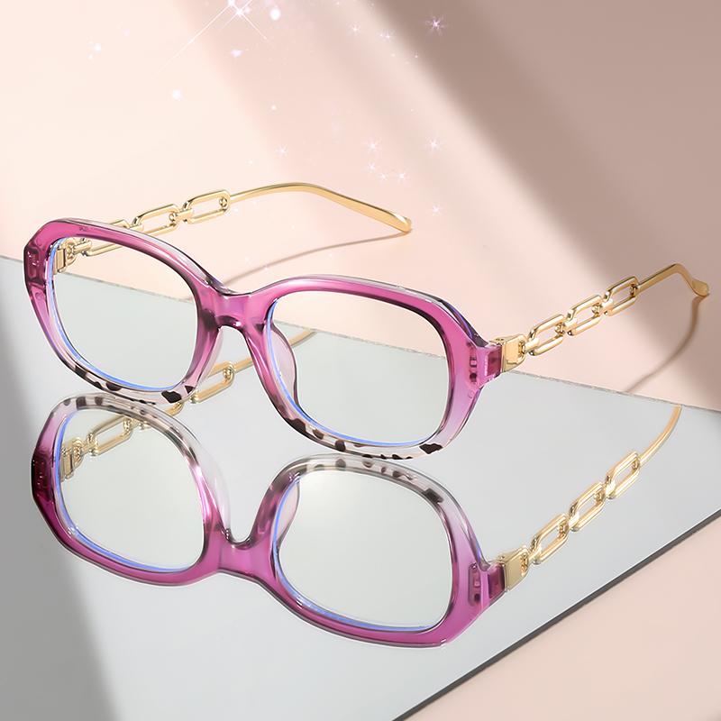

New oval anti-blue light glasses with metal-linked temple designs stylish personalized decorative eyewear