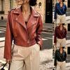 Women's Faux Leather Moto Jacket Multi Color Lapel Collar Asymmetric Zipper Crop Jacket