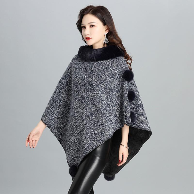 Womens Winter Faux Rex Rabbit Fur Shawl Cape Coat Streetwear Outerwear Longline Shoulder Drape Cardigan