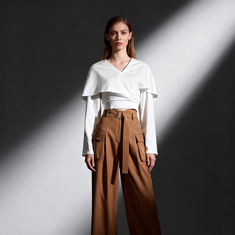 Winter 2025 Stylish European & American Irregular Shirt for Women: Trendy, Chic Design Large белый