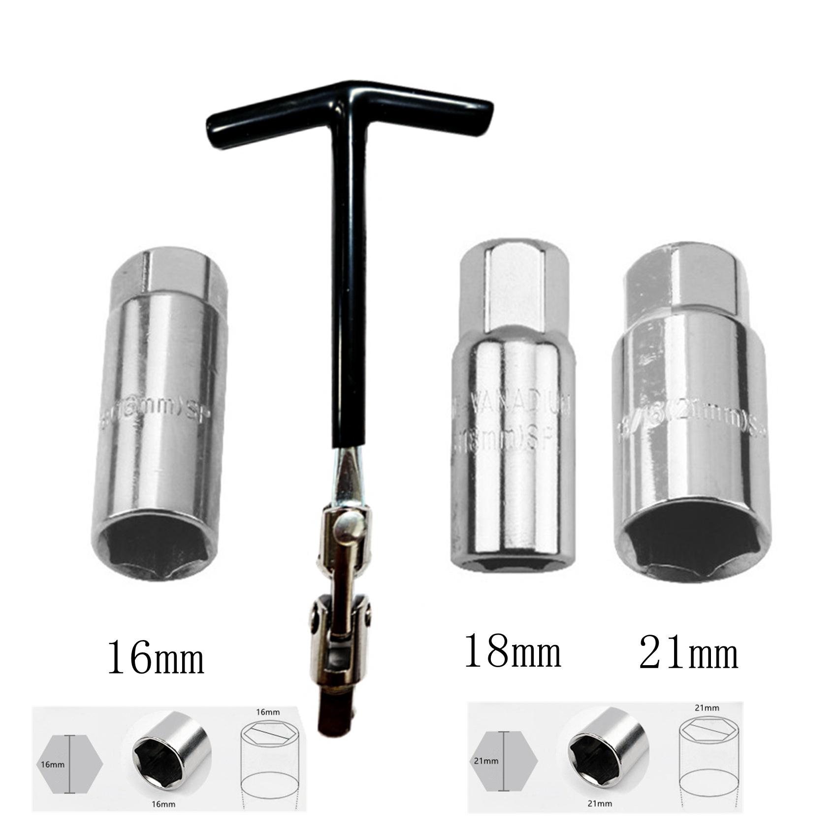 4-Piece T-Handle Spark Plug Socket Wrench Set, 3/8  Drive, 16/18mm