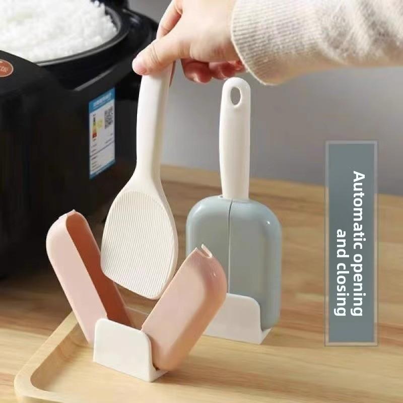1PCS Automatic Opening and Closing Standing Rice Spoon Storage Rack Household Large Rice Spoon Rack Rice Spoon Dust Cover Set