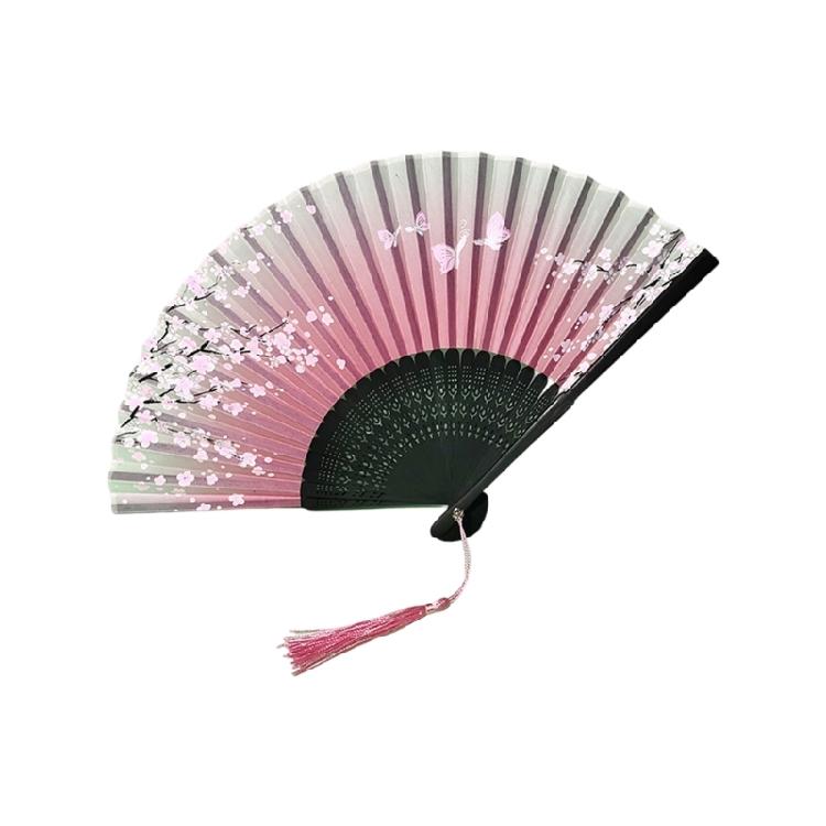 Folding Hand Fan with Tassels for Women Prom Parties Flower Butterfly Pattern Chinese Traditional Hand Fan for Collector