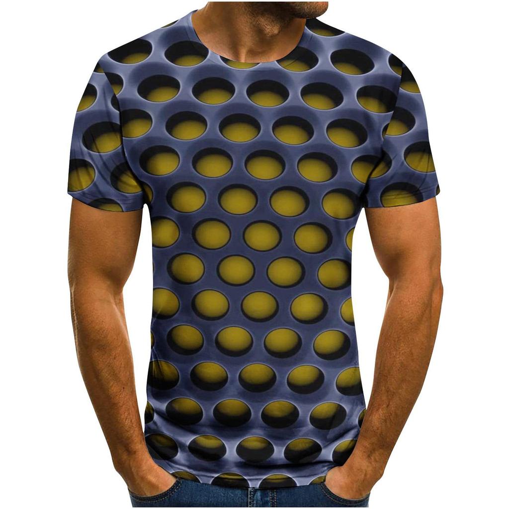 Summer Round Neck Visual Illusion Funny Honeycomb Pattern 3D Print Top Fashionable Casual Short Sleeved Men's T-shirts