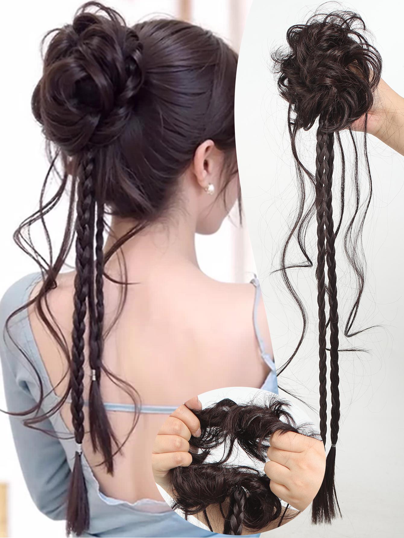 

Китайский стиль Цветочный бутон Голова Синтетические волосы для наращивания Парики Натуральные пушистые Слегка вьющиеся Скрученные Косички Парик Аксессуары для волос 24inch