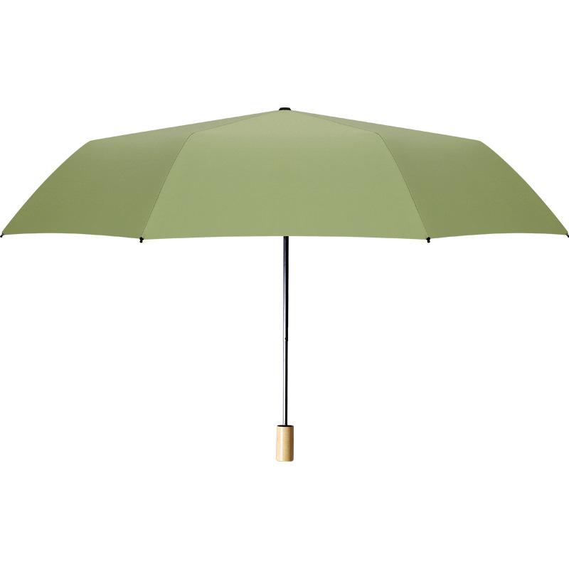 Three-fold simple plain windproof creative solid wood handle women's vinyl parasol fixed plus ogo small fresh sun
