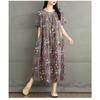 Summer Retro Cotton and Linen Round Neck Short Sleeved Dress, Women's Loose Skirt