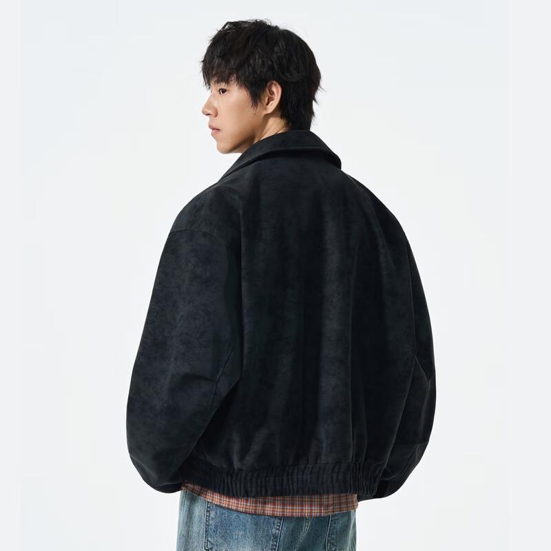 Men's Velvet Feel PU Distressed Lapel Jacket