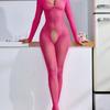 Sexy Long Sleeve Closed Crotch Perspective One Piece Fishnet Bodysuit Lingerie For Women