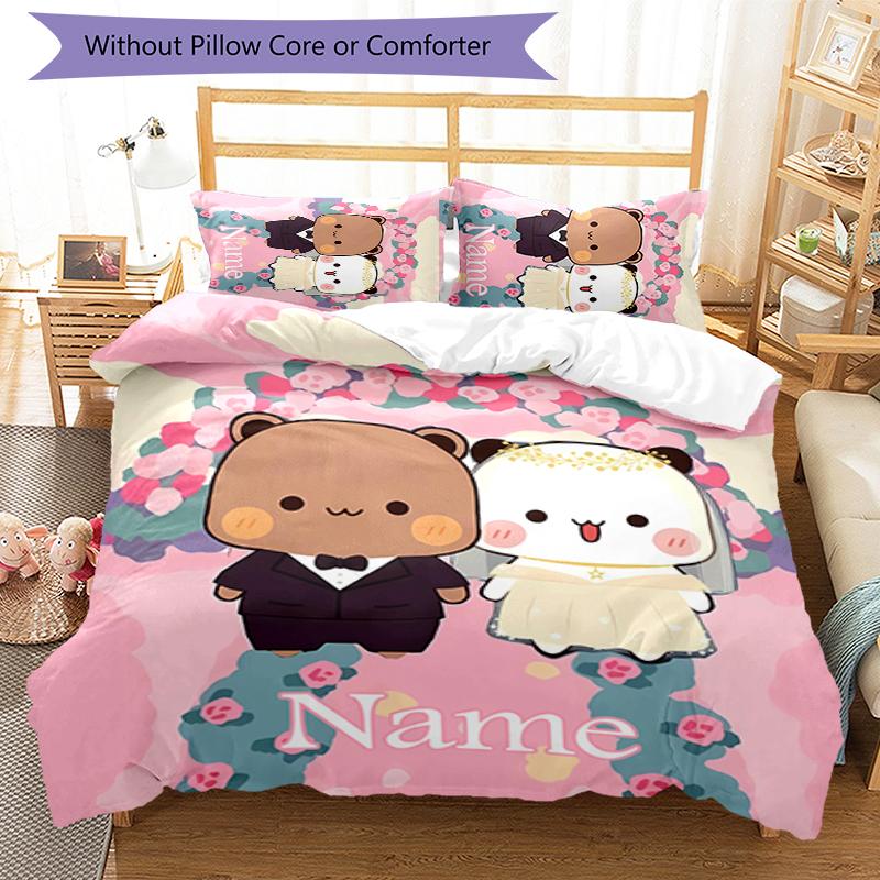 3pcs Custom Name Bubu Dudu Bedding Set Duvet Cover Closure Includes 1 Duvet Cover & 2 Pillowcases for All Seasons Bedroom Decor
