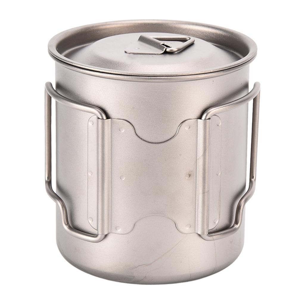 Titanium Cup 420ml High Temperature Resistance Portable Outdoor Camping Mug with Lid Folding Handle