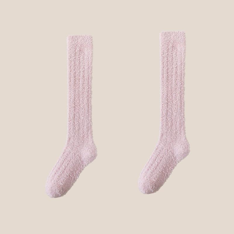 

1Pair Knee-high Socks Warm Calf Socks Skin-friendly Sleeping Socks Soft Winter Cotton Socks Coral Fleece рожевий