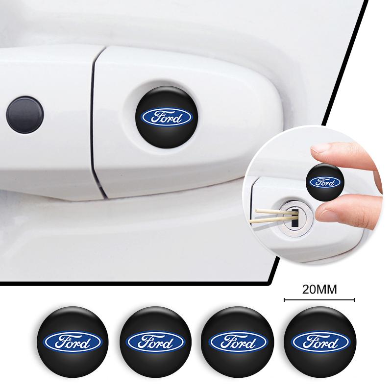 4Pcs 20mm Car Lock Stickers Keyhole Dustproof Decal For Ford Focus Fiesta Ranger Mondeo S-MAX Kuga Mustang Badge Accessory rr8