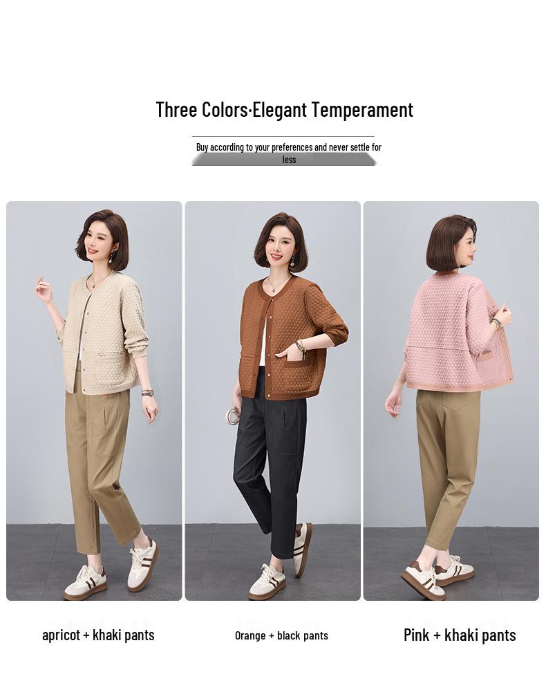 Women's Spring/Autumn Loose Baseball Jacket - Button Cardigan Top for Middle-Aged Moms (2025 Collection)
