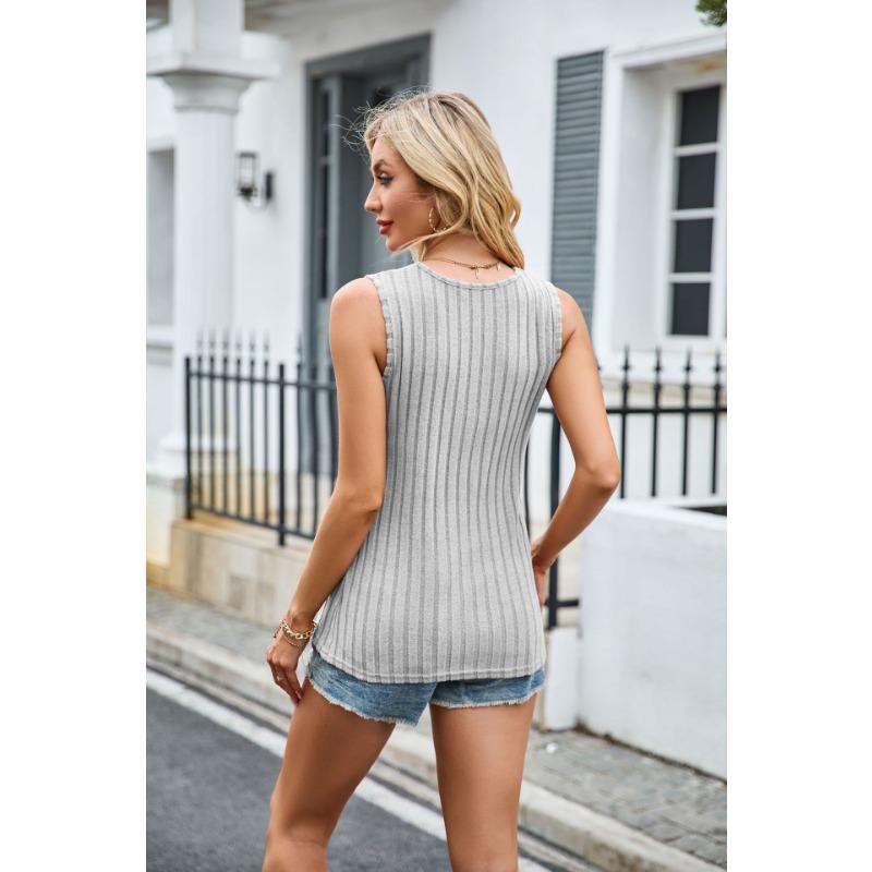 Spring Summer Sleeveless Knitted Large V-neck Solid Color Pit Stripe Pullover Women's Vest Simple Vest