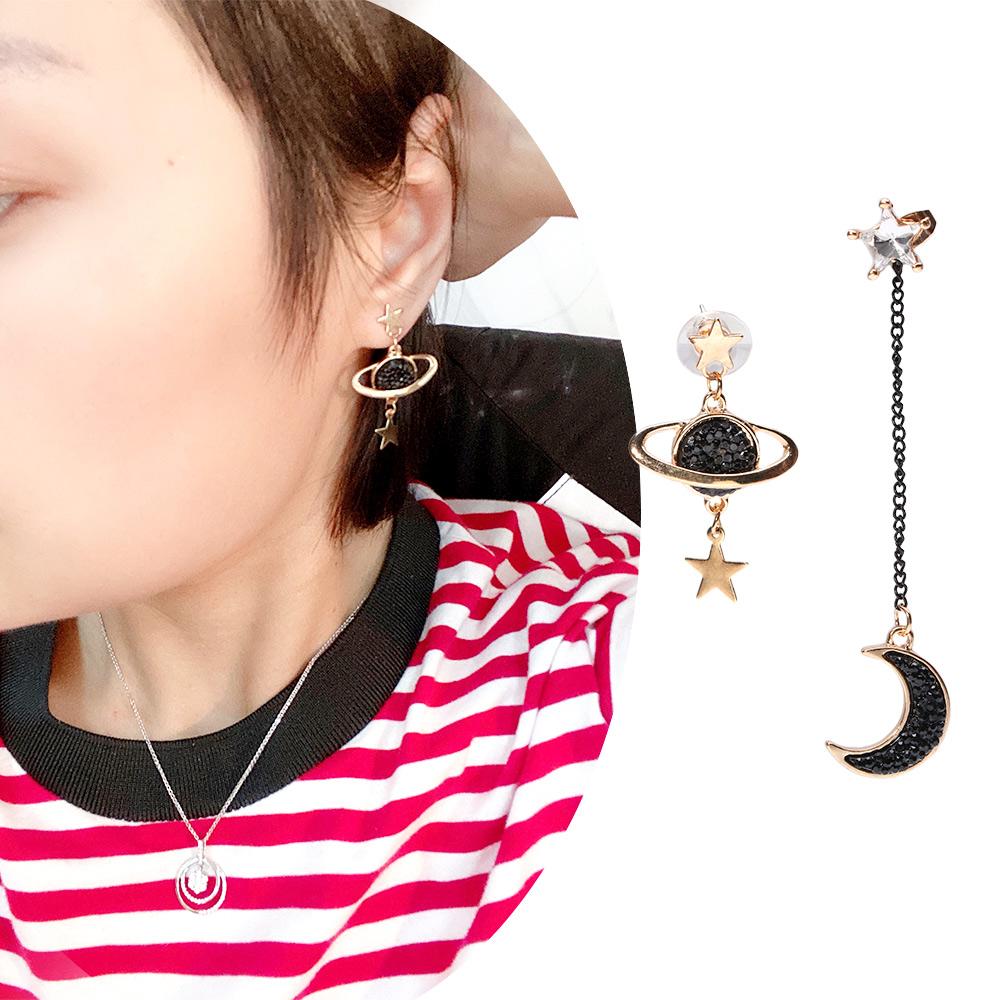 Black Fashion  Accessories Star And Moon Dangle  Earrings Stud Earrings Jewelry Drop Earrings