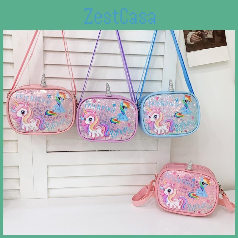 Cartoon Unicorn Rainbow Kids Shoulder Bag With Glitter Sequins For Daily Use