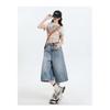 Women High Waist Wide Leg Denim Culottes Casual Light Blue Jeans