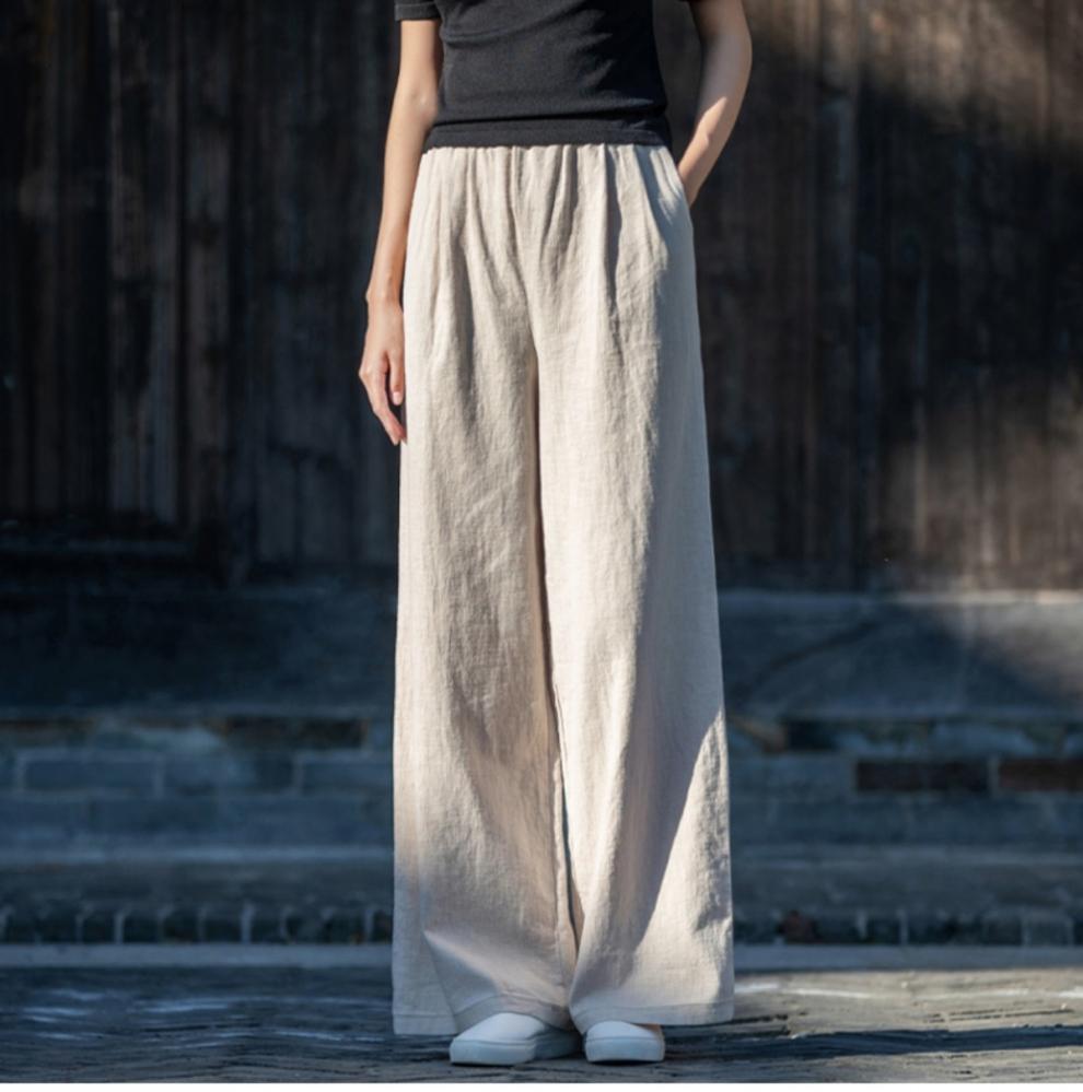 Cotton Linen Wide Leg Pants Women's Large Size Casual Trousers Spring Summer Loose Long Pants