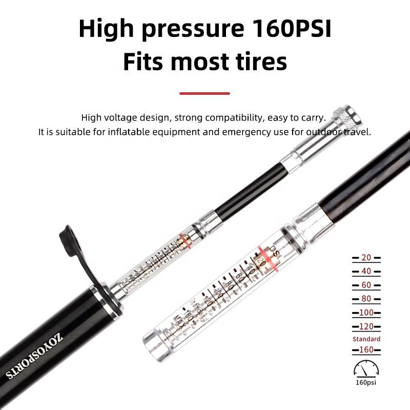 160 PSI Bike Pump With Gauge Fits Presta and Schrader Accurate Inflation Mini Bicycle Tire Pump With the Pressure Indicator