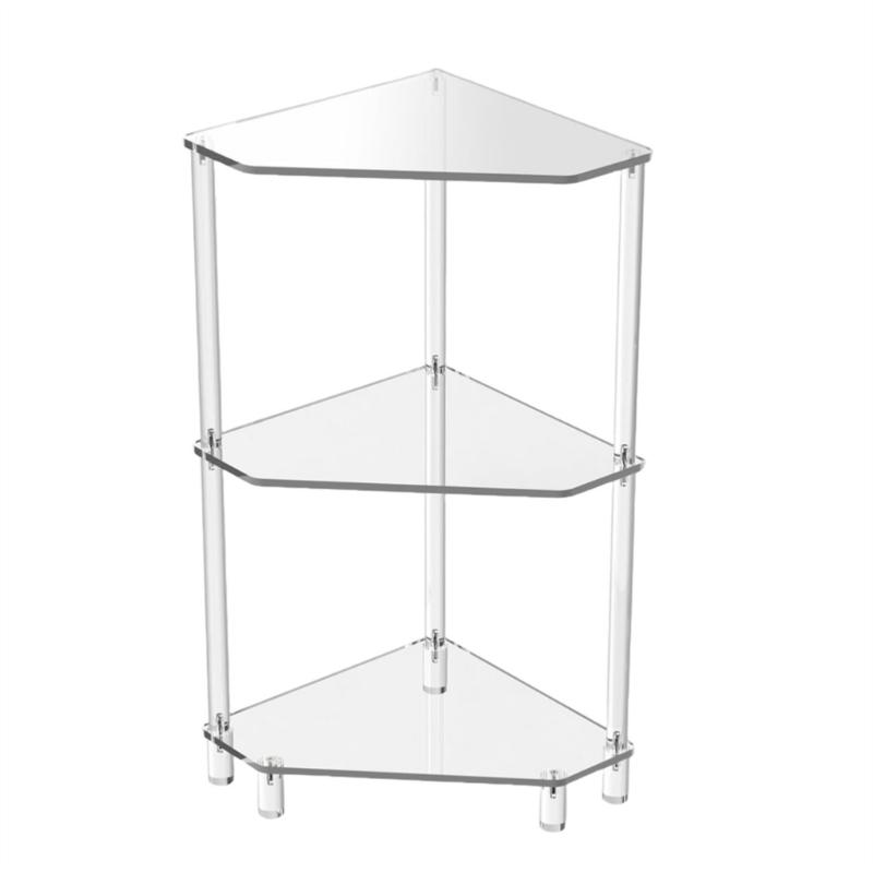 

Clear Sturdy Acrylic Corner Shelf Three Tiers Side Table Accessory for Living Room or Bedroom Space Saving Designs 1