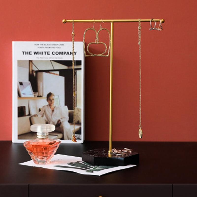 Marbled T-Shape Jewelry Rack Metal Necklace Holder Jewelry Tree Bracelet Display Stand Organizer with Hex Base