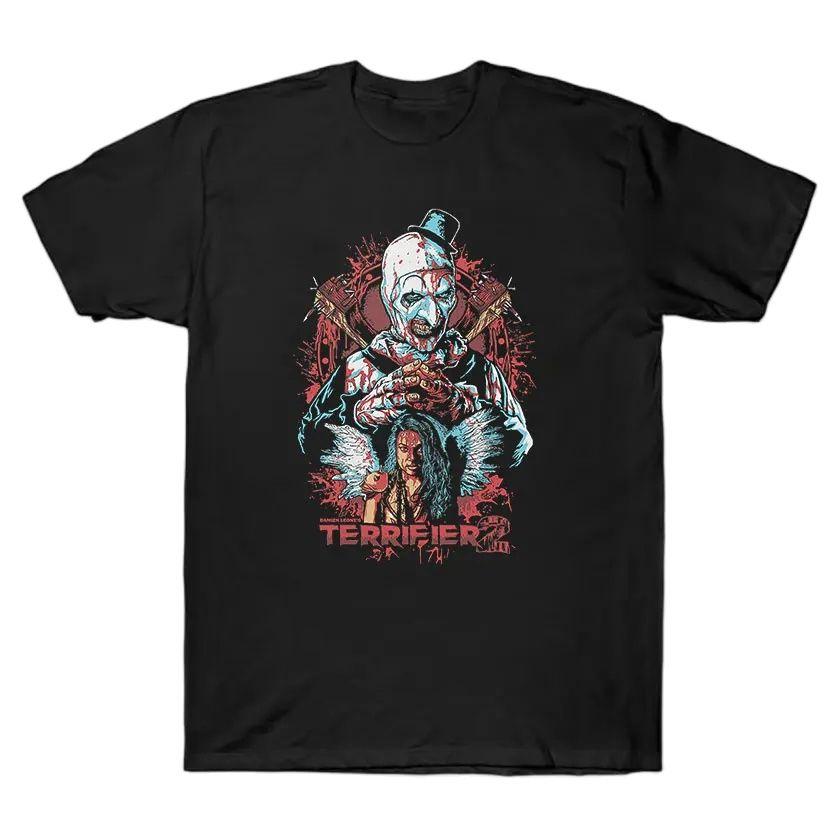 Terifier fan art poster horror movie killer clown scary evil halloween costume slasher film 100 cotton printed t shirt for Unisex