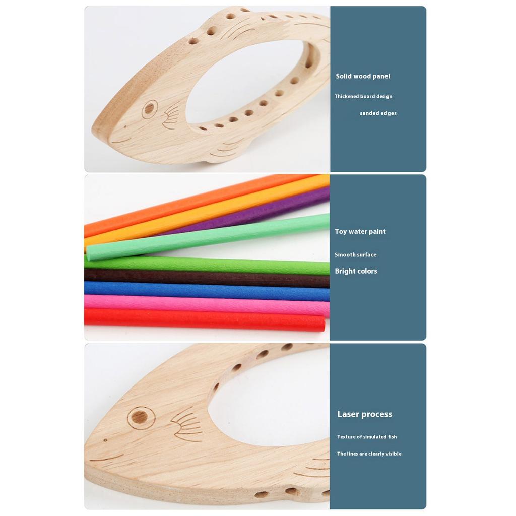 Wooden Fish Color Sorting Toy Montessori Learning Game Fine Motor Skill Development Travel Sensory Activity For Toddlers 3 4 5 Years Old Boys Girls