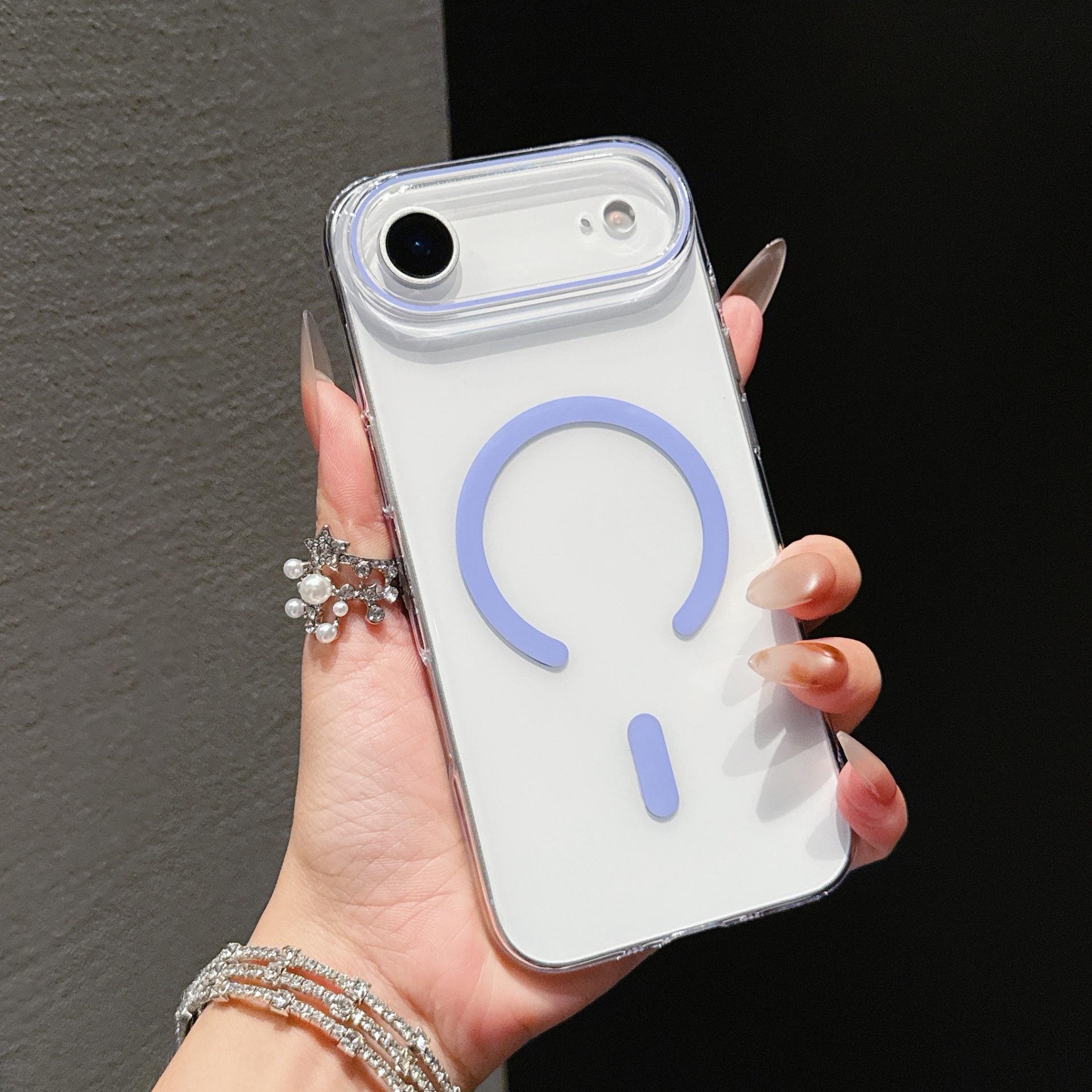 

Compatible with iPhone 17/16/15/14: Magnetic Transparent Anti-drop Protective Case iPhone 15 небесно-голубой