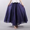 Women's Cotton Linen Maxi Skirts Double Layer Boho Elastic High Waist Pleated A-Line Flowy Swing Long Maxi Skirts Elastic Waist Long Skirt for Women