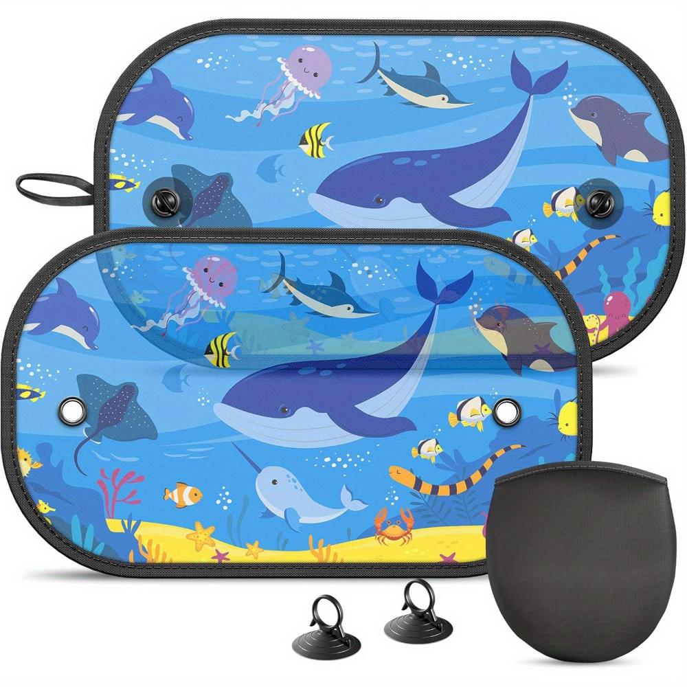 2pcs Cute Cartoon Pattern Car Side Window Sunshade UV Protection Heat Insulation Window Curtains Sun Visors