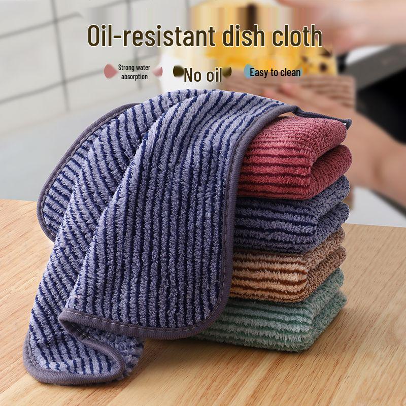 Absorbent Non-Stick Striped Kitchen Rag - Thick, Lint-Free Dishwashing Towel 1-pack Fine Velvet Thickened 25x25cm
