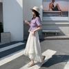 Elegant Lace Trim A-Line Skirt – Summer Women's Asymmetrical Flared Hem Maxi Swing Skirt with Draped Sweet Design