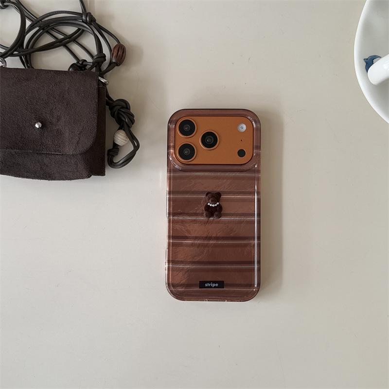 Japanese & Korean 3D Striped Bear Case for iPhone 17/16 Pro Max/15/14 - New Design for Girls