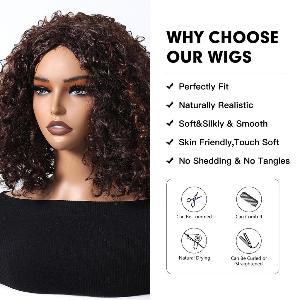 ALAN EATON Women's Kinky Curly Wigs for Black Women Black/Dark Brown Synthetic Wigs Heat Resistant Daily Party