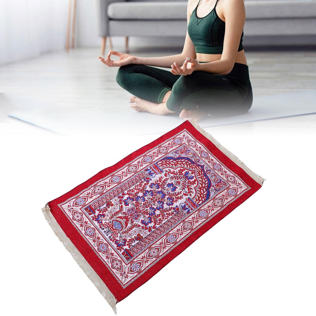 Pray Rug Thick Soft Embroidered Praying Mat with Tassel for Women Men Children Meditation