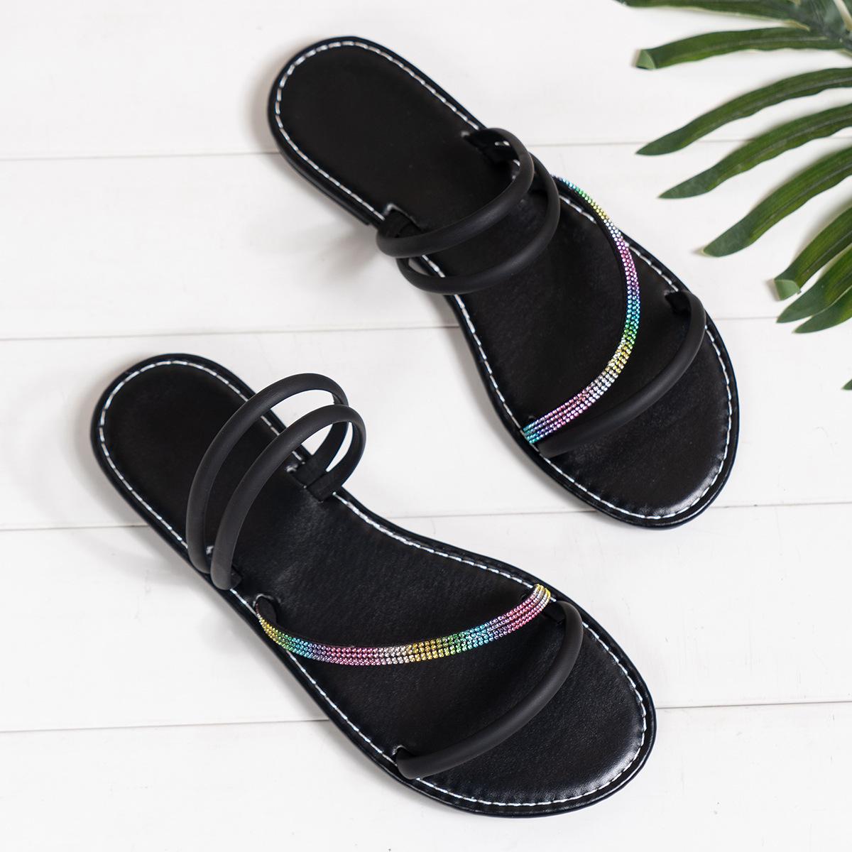 

Две женские туфли на плоской подошве 2024 года, большой размер, новая модная верхняя одежда со стразами, классные тапочки, повседневная простая женская обувь 36 чёрный