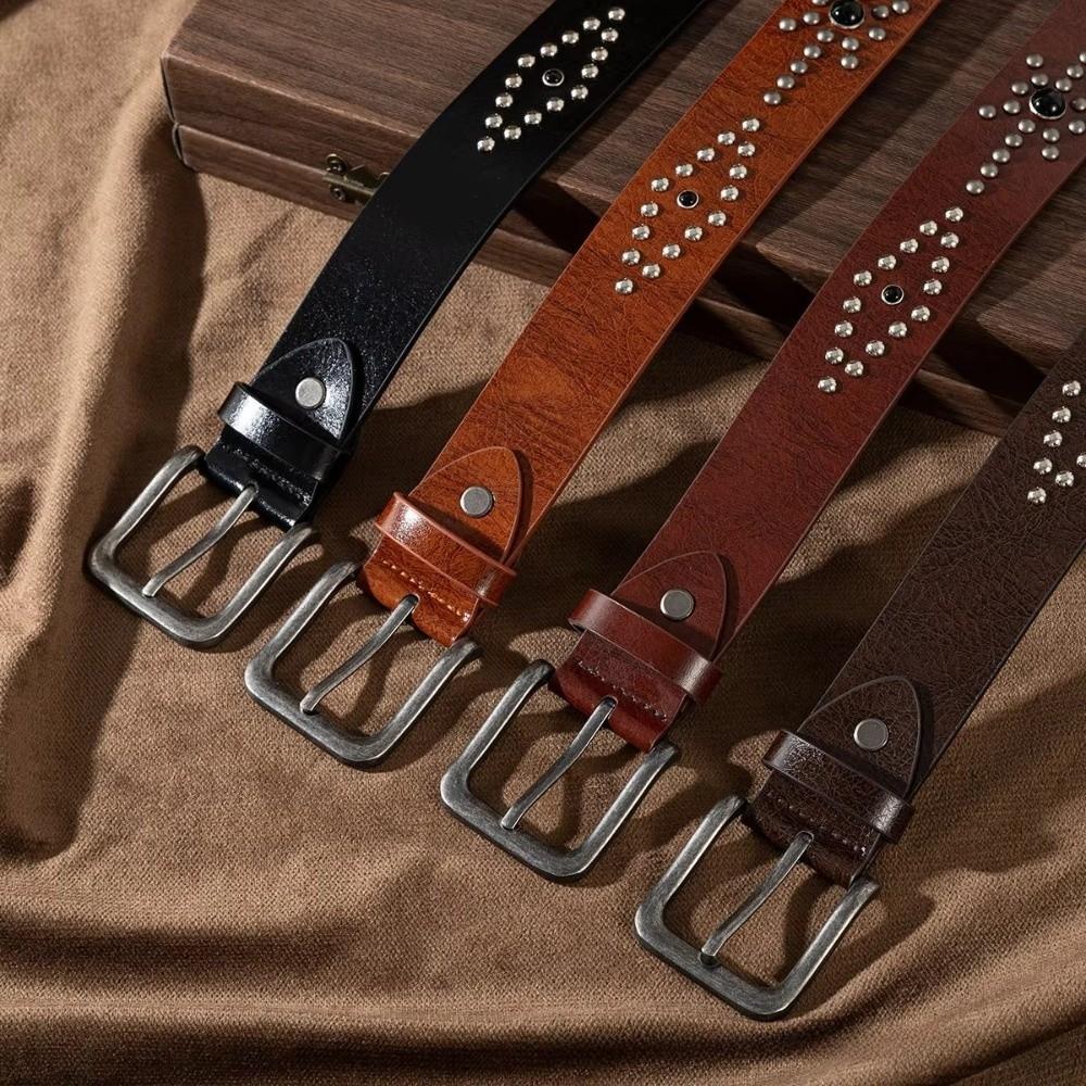 Fashion Rivet Buckle Waist Belt Jeans Style Versatile Jeans Belt Genuine Leather Waistband Men Women