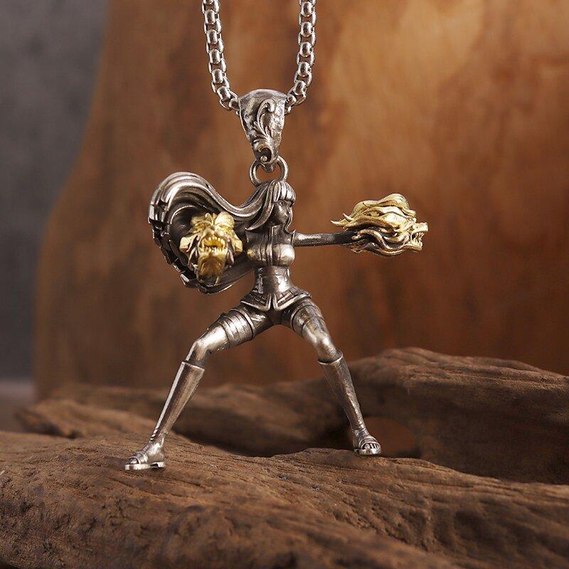 Hip Hop Violent Double Dragon Fist Sailor Moon Pendant Necklace for Men Women Personality Animation Character Jewelry