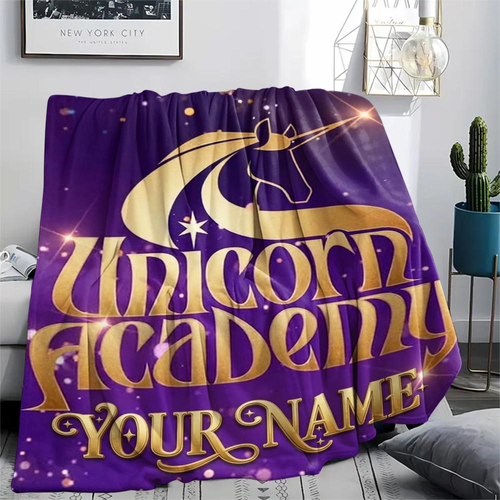 1PC Custom Name Unicorn Academy Patterned Flannel Blanket Suitable For All Seasons for Home Decor Warmth and Comfort Gifts Holiday Present